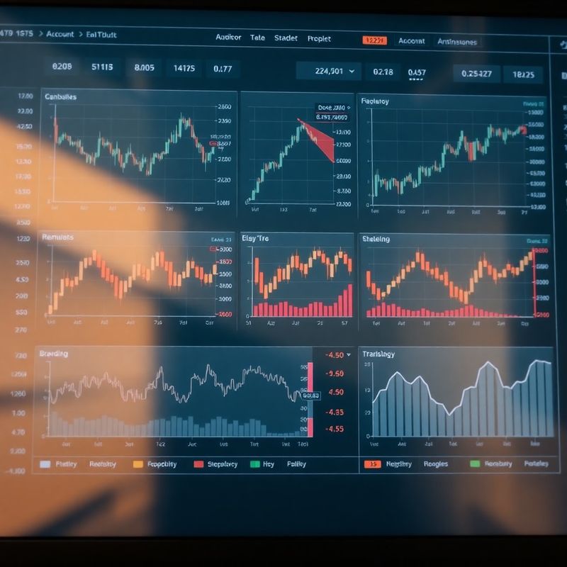 Panel de control con gráficos de velas, métricas de P&L e indicadores de riesgo